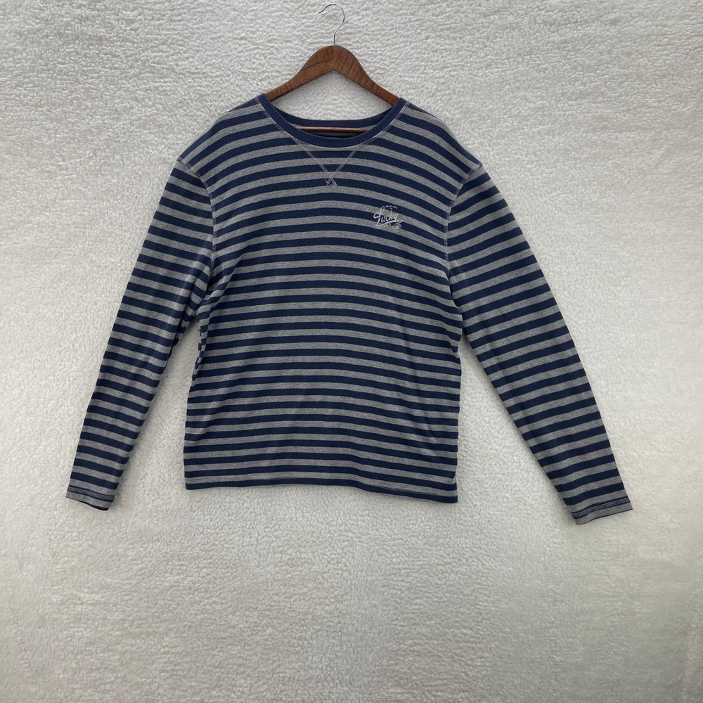 Lucky Brand Shirt Men XL Blue Gray Waffle Knit Thermal Stripe Y2K Outdoor Grunge